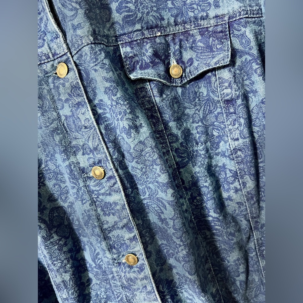 Vintage Jessica London Plus Size Denim Jacket 34W Floral Print Shacket Oversized - Picture 2 of 10